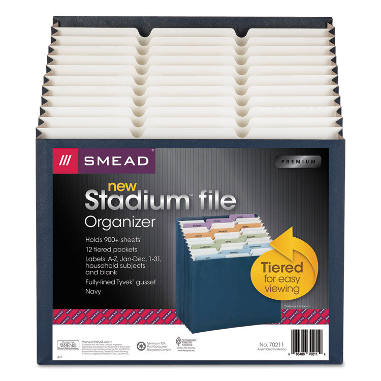 Smead - Stadium File, 12 Sections, 1/12-Cut Tabs, Letter Size, Navy