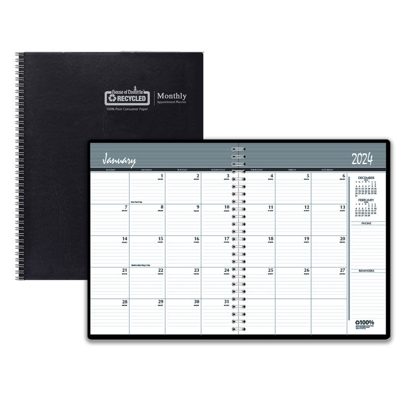 HOUSE OF DOOLITTLE - Monthly Calendar Planner, 2 Year, Black, 8-1/2" x 11"