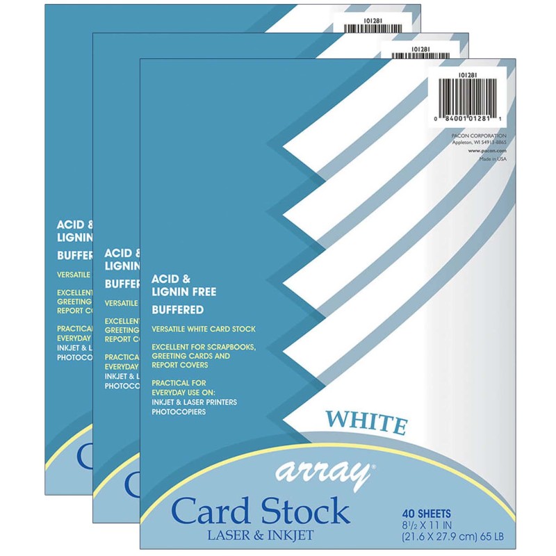 PACON - Card Stock, White, 8-1/2" x 11", 40 Sheets Per Pack, 3 Packs