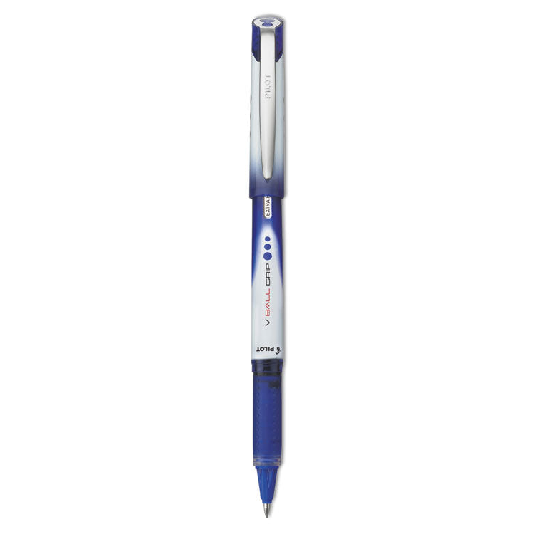 Pilot - VBall Grip Liquid Ink Roller Ball Pen, Stick, Extra-Fine 0.5 mm, Blue Ink, Blue/White Barrel, Dozen