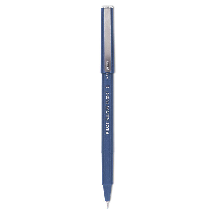 Pilot - Razor Point II Super Fine Line Porous Point Pen, Stick, Extra-Fine 0.2 mm, Blue Ink, Blue Barrel, Dozen