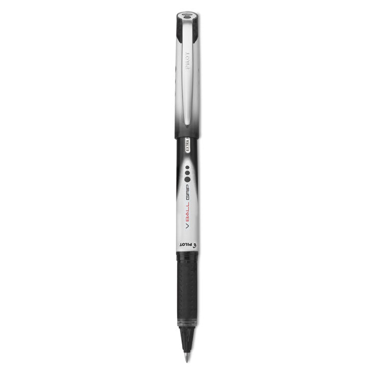 Pilot - VBall Grip Liquid Ink Roller Ball Pen, Stick, Extra-Fine 0.5 mm, Black Ink, Black/White Barrel, Dozen