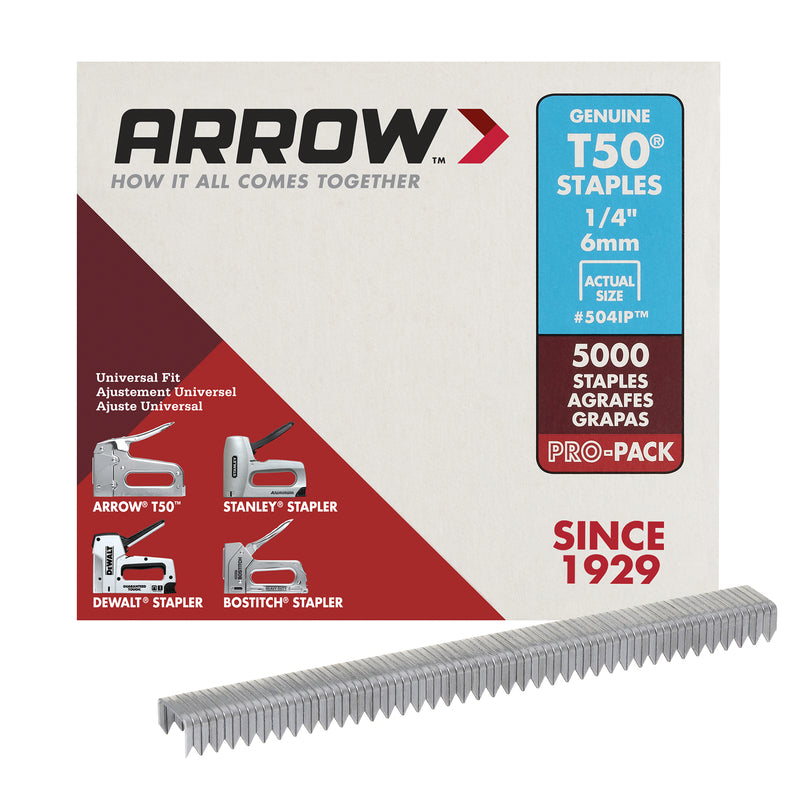 ARROW - Arrow T50 3/8 in. W X 1/4 in. L 18 Ga. Flat Crown Heavy Duty Staples 5000 pk