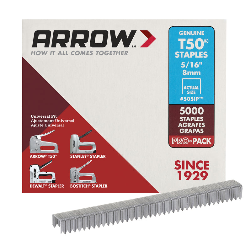 ARROW - Arrow T50 3/8 in. W X 5/16 in. L 18 Ga. Flat Crown Heavy Duty Staples 5000 pk