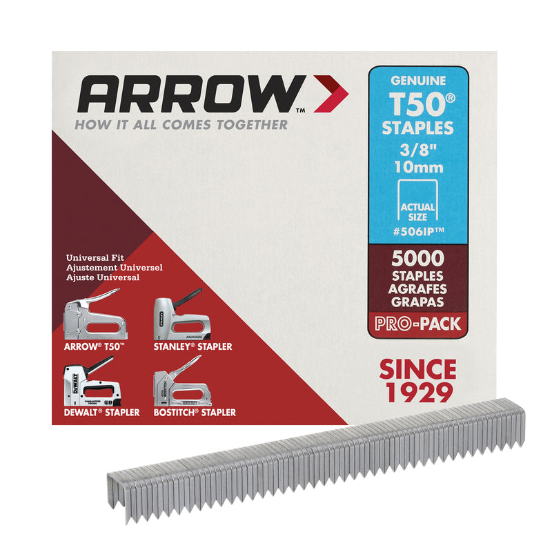 ARROW - Arrow T50 3/8 in. W X 3/8 in. L 18 Ga. Flat Crown Heavy Duty Staples 5000 pk