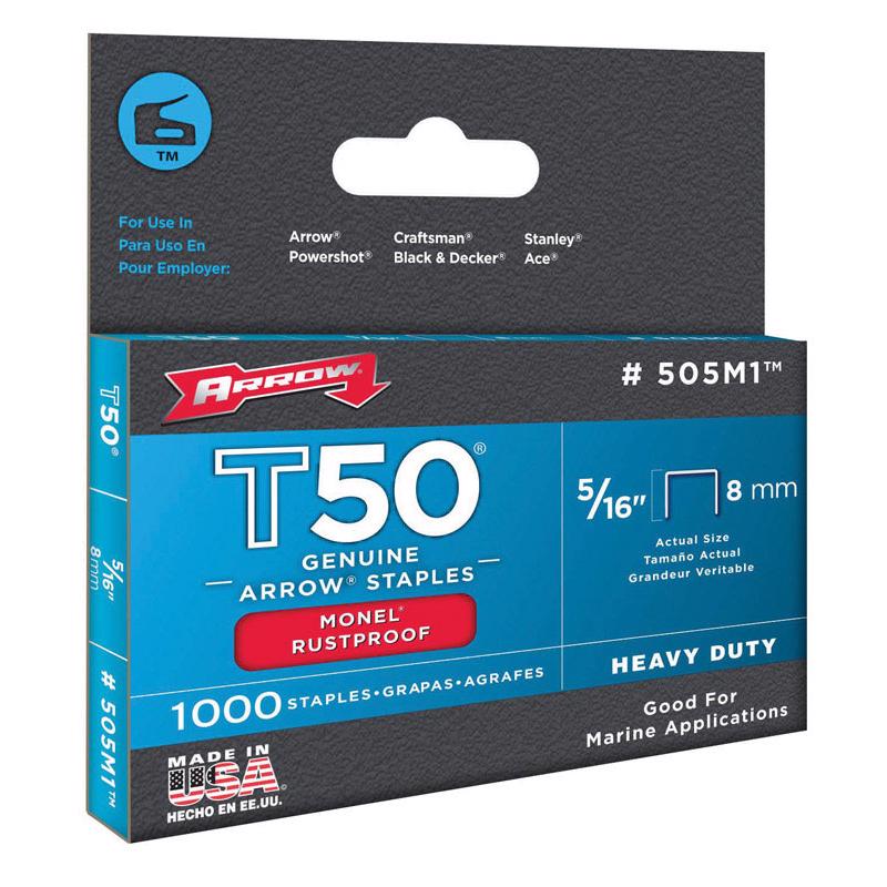 ARROW - Arrow T50 3/8 in. W X 5/16 in. L 18 Ga. Flat Crown Heavy Duty Staples 1000 pk - Case of 5 [505M1]