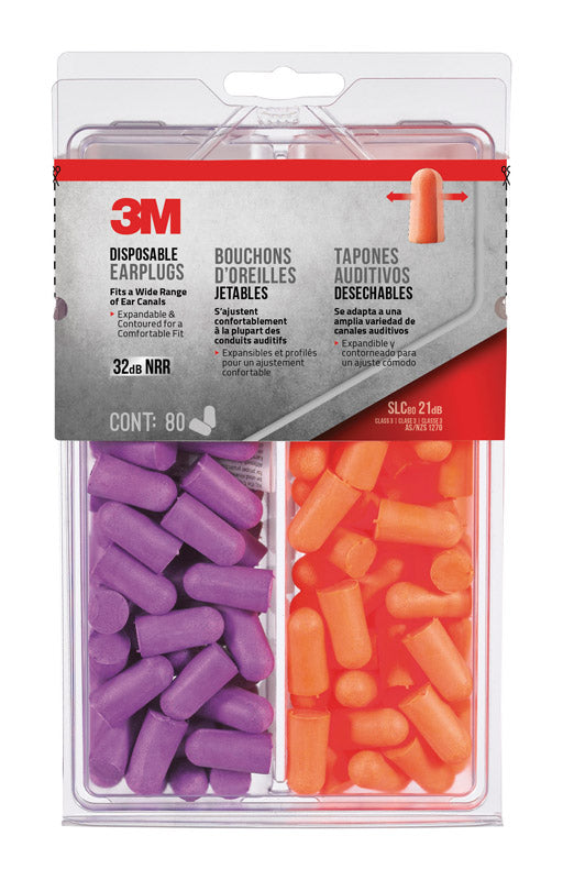 TEKK - 3M 32 dB Soft Foam Earplugs Orange/Purple 1 pair