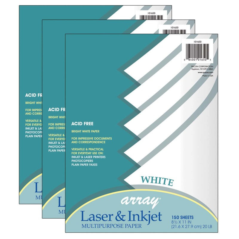 PACON - Mutli-Purpose Paper, White, 8-1/2" x 11", 150 Sheets Per Pack, 3 Packs