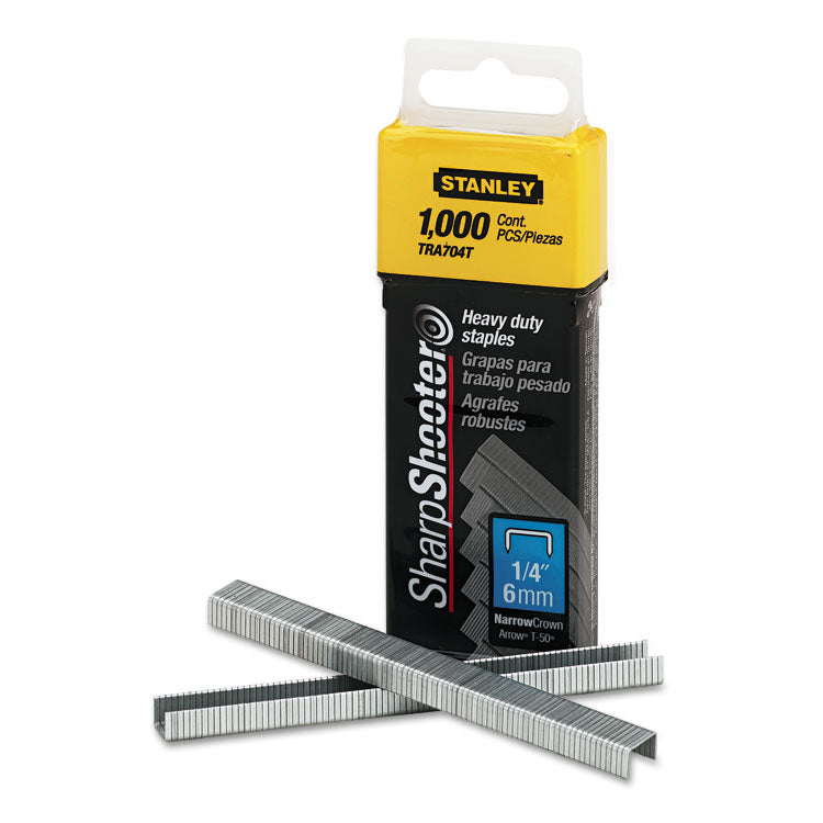 Stanley - SharpShooter Heavy-Duty Tacker Staples, 0.25" Leg, 0.5" Crown, Steel, 1,000/Box