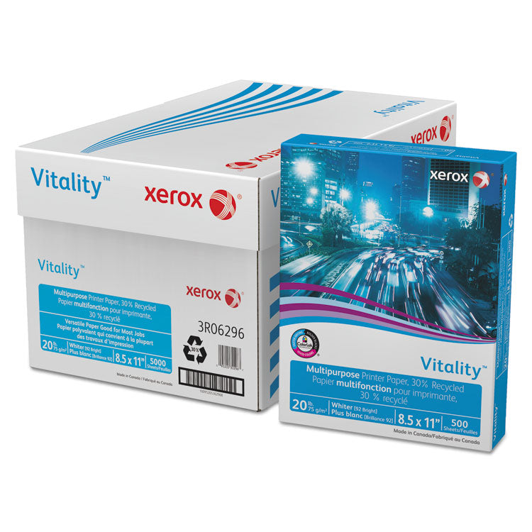 xerox - Vitality 30% Recycled Multipurpose Paper, 92 Bright, 20 lb Bond Weight, 8.5 x 11, White, 500/Ream