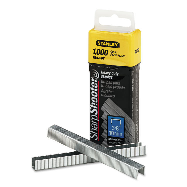 Stanley - SharpShooter Heavy-Duty Tacker Staples, 0.38" Leg, 0.5" Crown, Steel, 1,000/Box