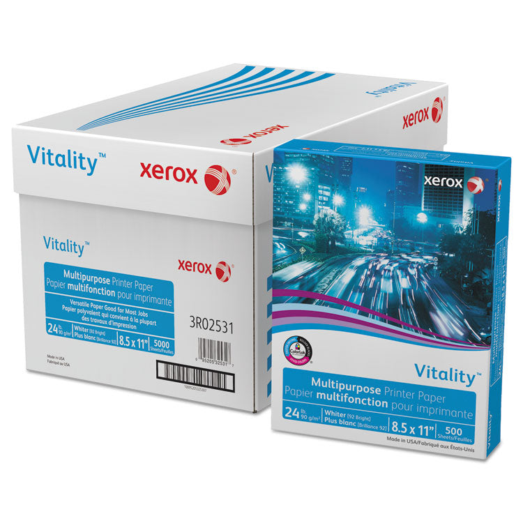 xerox - Vitality Multipurpose Print Paper, 92 Bright, 24 lb Bond Weight, 8.5 x 11, White, 500/Ream