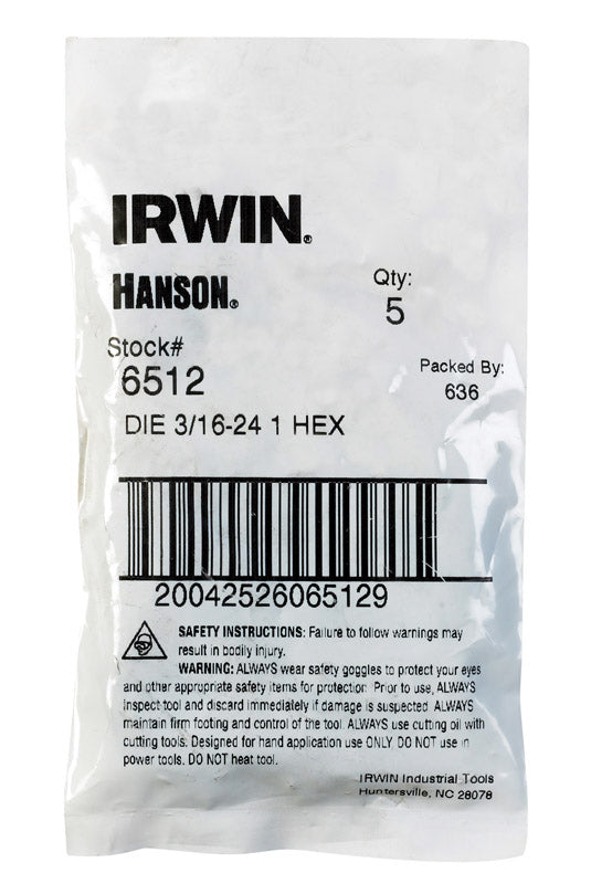 IRWIN - Irwin Hanson High Carbon Steel SAE Hexagon Die 3/16 in. 1 pc - Case of 5