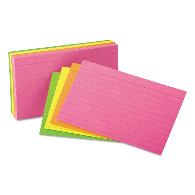 Universal - Ruled Neon Glow Index Cards, 5 x 8, Assorted, 100/Pack