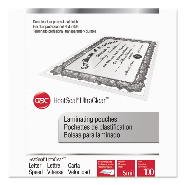 GBC - UltraClear Thermal Laminating Pouches, 5 mil, 9" x 11.5", Gloss Clear (Speed), 100/Box