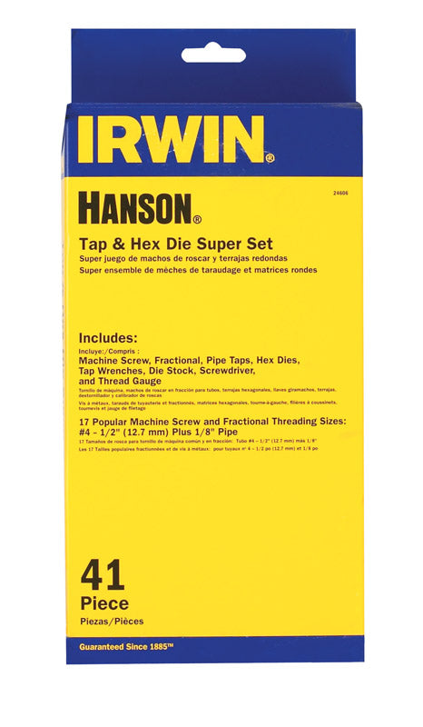 IRWIN - Irwin Hanson High Carbon Steel SAE Tap and Die Set 4-40NC, 6-32NC, 8-32NC, 10-24NC, 10-32NF, 12-24NC