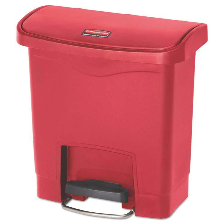 Rubbermaid Commercial - Streamline Resin Step-On Container, Front Step Style, 4 gal, Polyethylene, Red
