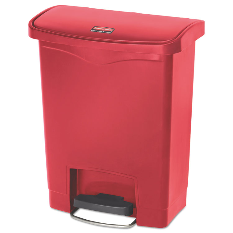 Rubbermaid Commercial - Streamline Resin Step-On Container, Front Step Style, 8 gal, Polyethylene, Red