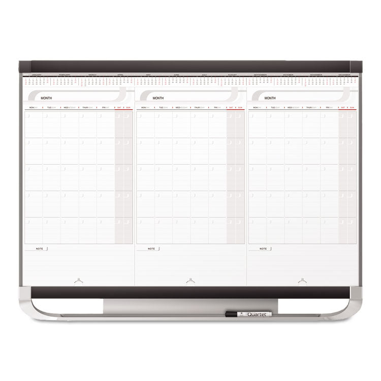 Quartet - Prestige 2 Total Erase Three-Month Calendar, 36 x 24, White Surface, Graphite Fiberboard/Plastic Frame