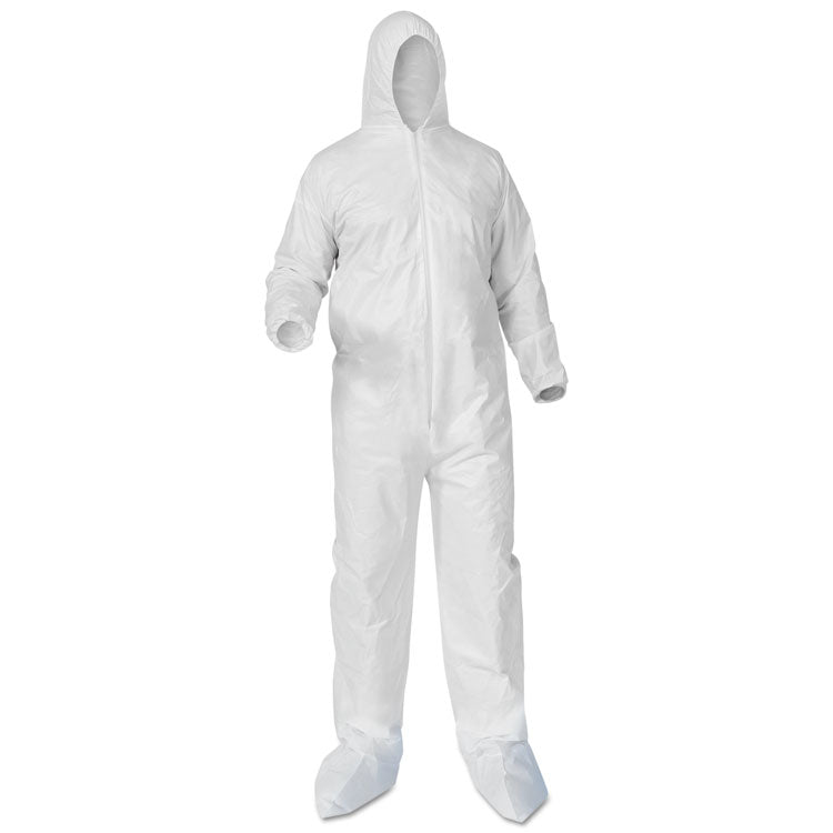 KleenGuard - A35 Liquid and Particle Protection Coveralls, Zipper Front, Hood/Boots, Elastic Wrists/Ankles, 4X-Large, White, 25/Carton