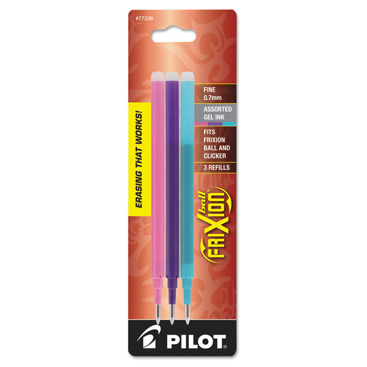 Pilot - Refill for Pilot FriXion Erasable, FriXion Ball, FriXion Clicker and FriXion LX Gel Ink Pens, Fine Tip, Assorted Ink, 3/Pack (9035403)