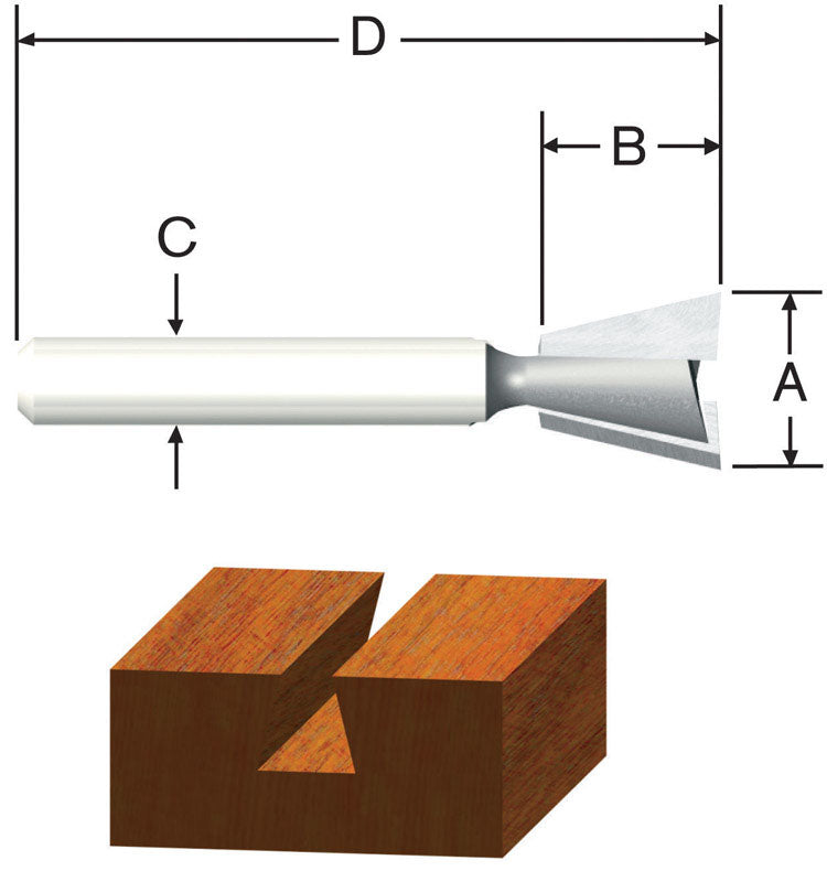 VERMONT AMERICAN - Vermont American 1/2 in. D X 1/2 in. X 1-3/4 in. L Carbide Tipped Dovetail Router Bit