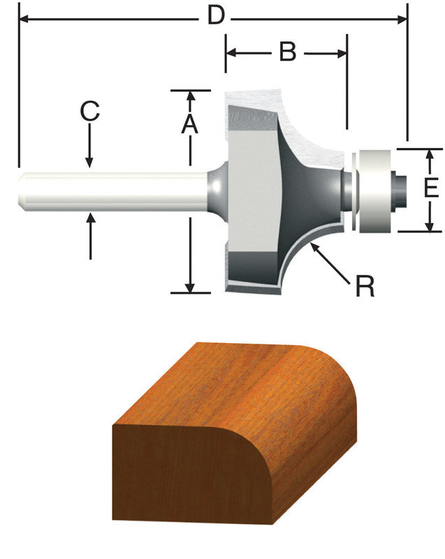 VERMONT AMERICAN - Vermont American 1-1/2 in. D X 1/2 in. X 2-7/16 in. L Carbide Tipped Round Over Router Bit