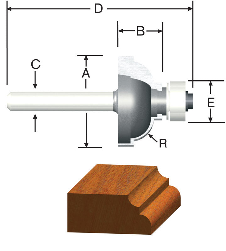 VERMONT AMERICAN - Vermont American 1 in. D X 3/16 in. X 2-1/8 in. L Carbide Tipped Cove & Fillet Router Bit