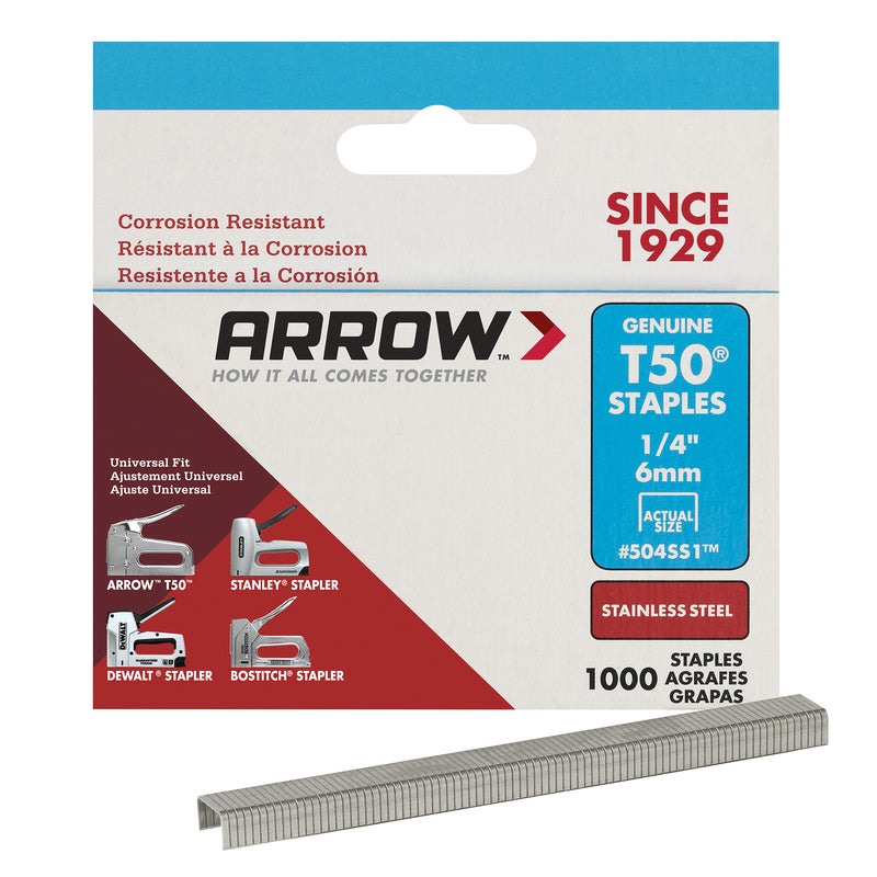 ARROW - Arrow T50 3/8 in. W X 1/4 in. L 18 Ga. Flat Crown Heavy Duty Staples 1000 pk - Case of 5