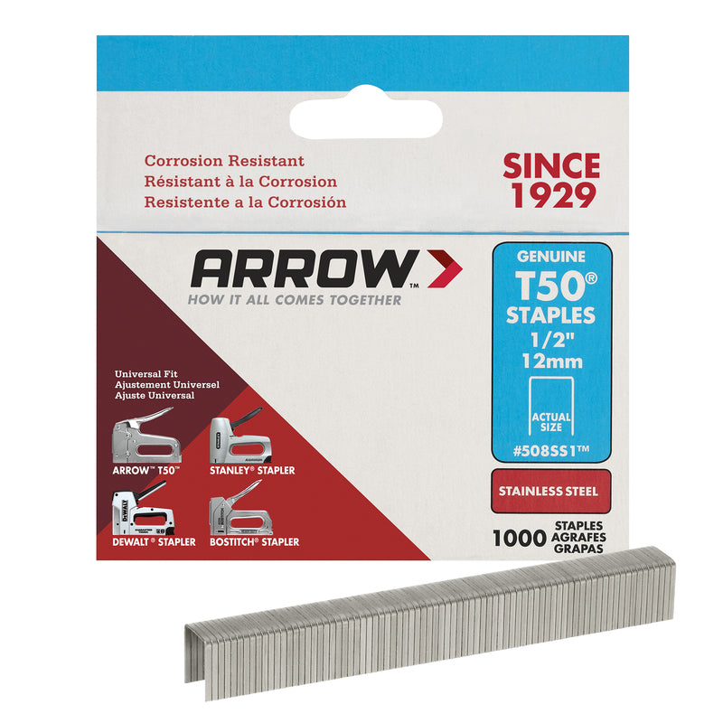 ARROW - Arrow T50 3/8 in. W X 1/2 in. L 18 Ga. Flat Crown Heavy Duty Staples 1000 pk - Case of 5