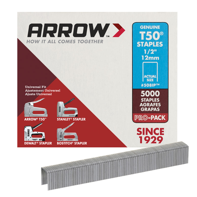 ARROW - Arrow T50 3/8 in. W X 1/2 in. L 18 Ga. Flat Crown Heavy Duty Staples 5000 pk