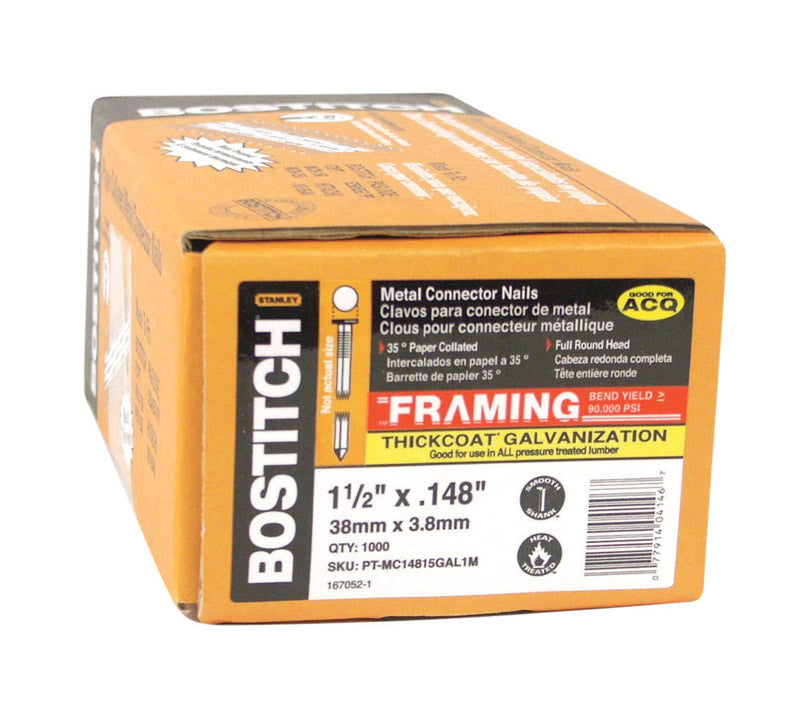 STANLEY BOSTITCH - Bostitch StrapShot 1-1/2 in. 10 Ga. Straight Strip Galvanized Metal Connector Nails 35 deg 1000 pk