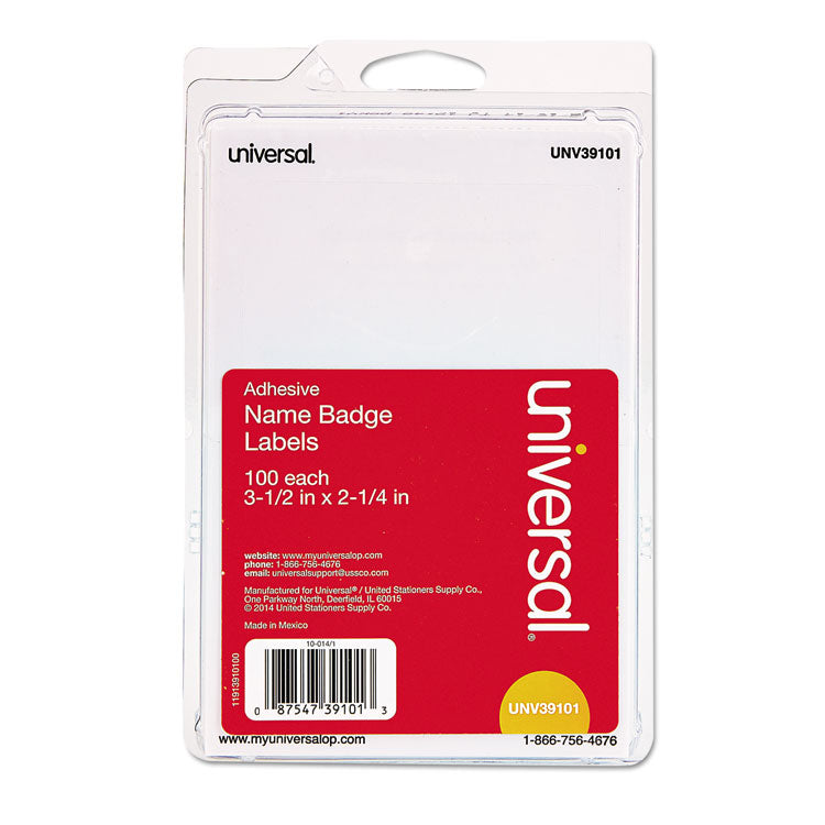 Universal - Plain Self-Adhesive Name Badges, 3 1/2 x 2 1/4, White, 100/Pack