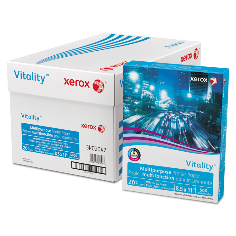 xerox - Vitality Multipurpose Print Paper, 92 Bright, 20 lb Bond Weight, 8.5 x 11, White, 500/Ream