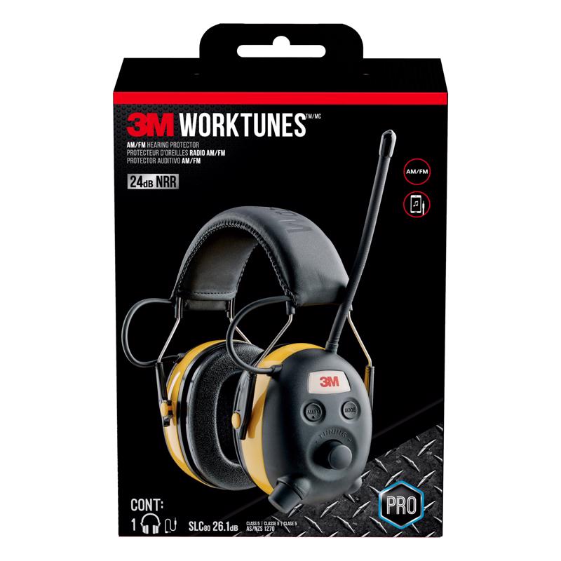 TEKK SAFETY - 3M WorkTunes 24 dB Plastic Professional Hearing Protectors Black/Yellow 1 pk