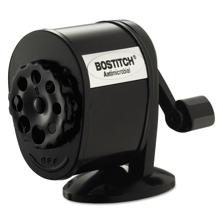 Bostitch - Antimicrobial Manual Pencil Sharpener, Manually-Powered, 5.44 x 2.69 x 4.33, Black