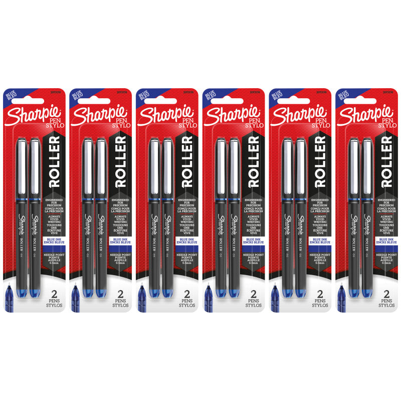 SHARPIE - Rollerball Pen, Needle Point (0.5mm), Blue Ink, 2 Per Pack, 6 Packs