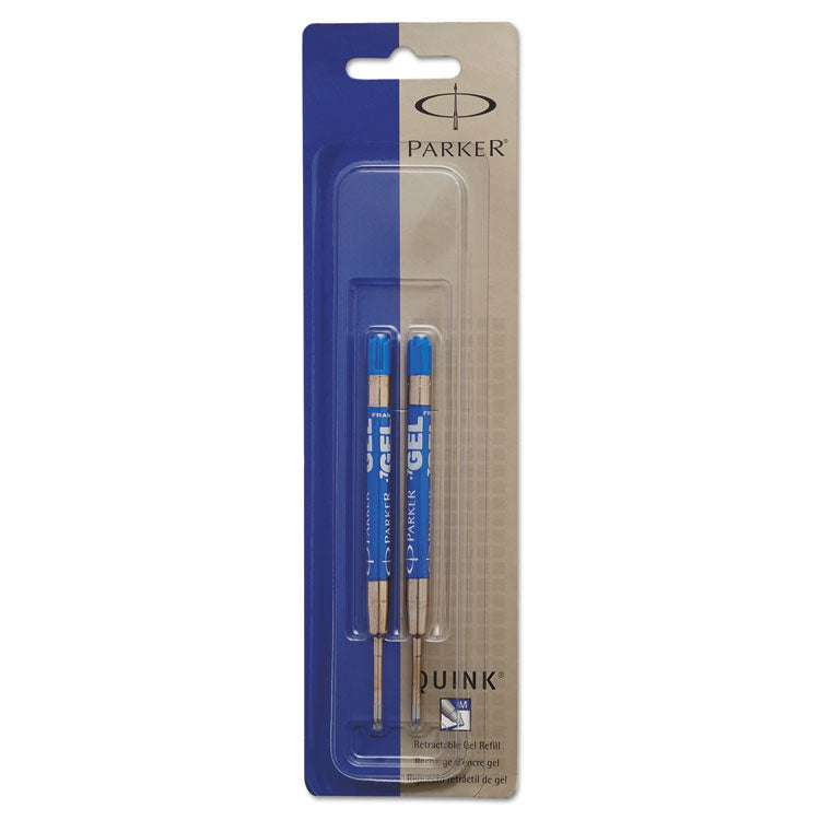 Parker - Refill for Parker Retractable Gel Ink Roller Ball Pens, Medium Conical Tip, Blue Ink, 2/Pack