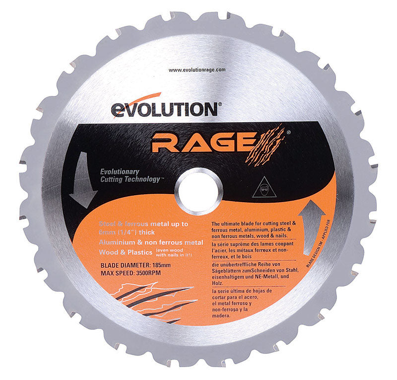EVOLUTION - Evolution 7-1/4 in. D X 20 mm Rage Carbide Tip Steel Circular Saw Blade 20 teeth