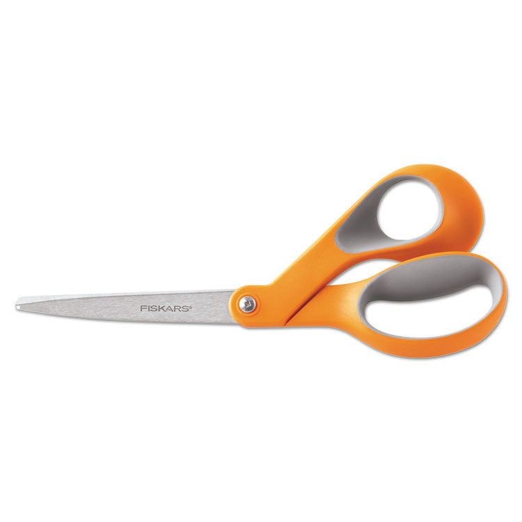 Fiskars - Home and Office Scissors, 8" Long, 3.5" Cut Length, Orange/Gray Offset Handle