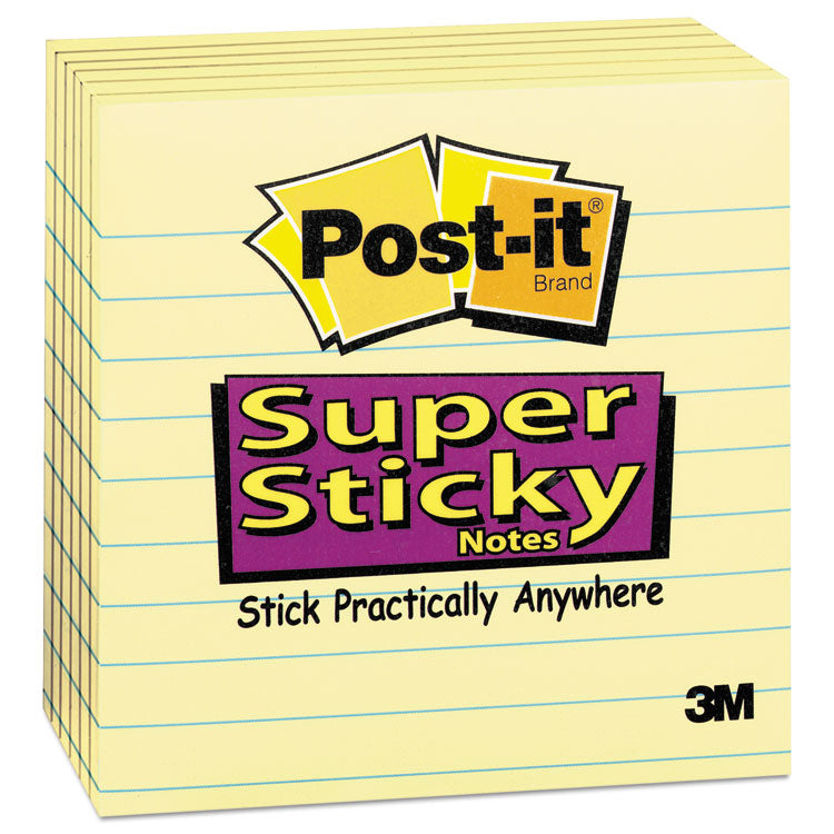 Post-it Notes Super Sticky - Pads in Canary Yellow, Note Ruled, 4" x 4", 90 Sheets/Pad, 6 Pads/Pack