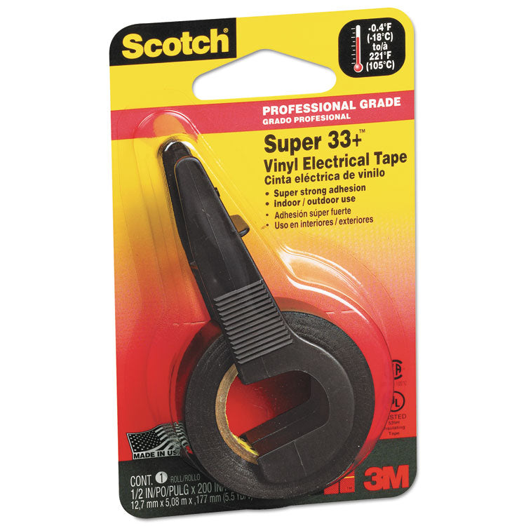 Scotch - Super 33+ Vinyl Electrical Tape with Dispenser, 1" Core, 0.5" x 5.5 yds, Black