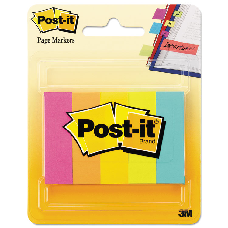Post-it - Page Flag Markers, Assorted Brights, 100 Flags/Pad, 5 Pads/Pack
