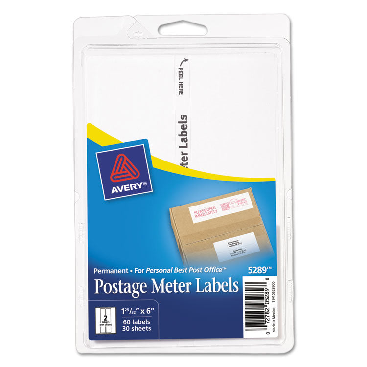 Avery - Postage Meter Labels for Personal Post Office, 1.78 x 6, White, 2/Sheet, 30 Sheets/Pack, (5289)