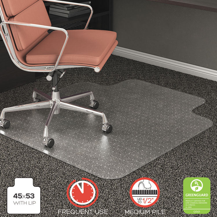 deflecto - RollaMat Frequent Use Chair Mat, Med Pile Carpet, Flat, 45 x 53, Wide Lipped, Clear