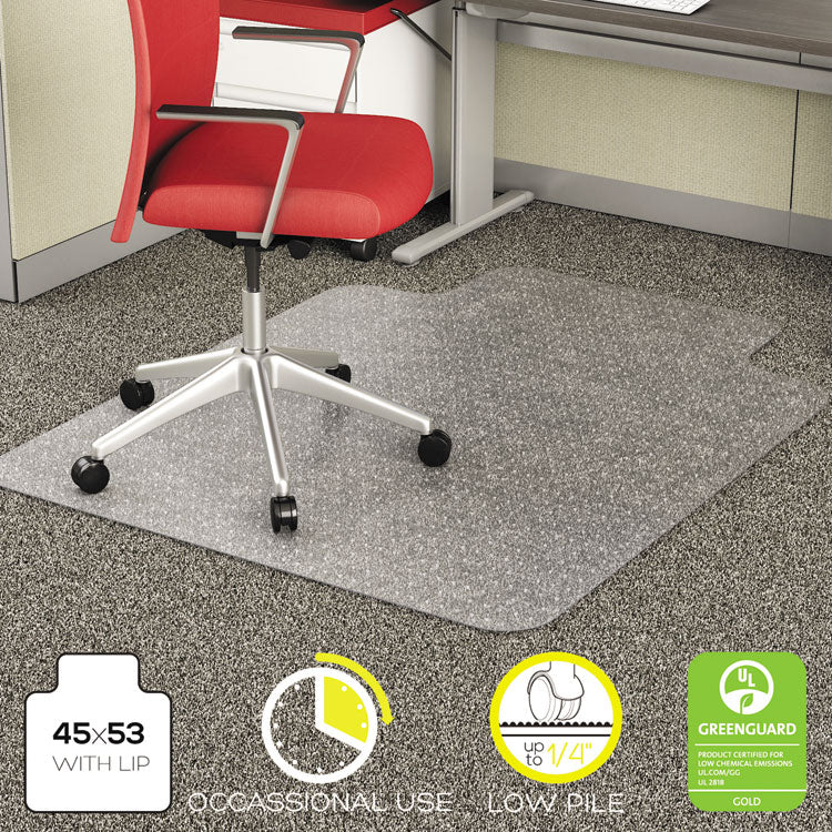 deflecto - EconoMat Occasional Use Chair Mat for Low Pile Carpet, 45 x 53, Wide Lipped, Clear