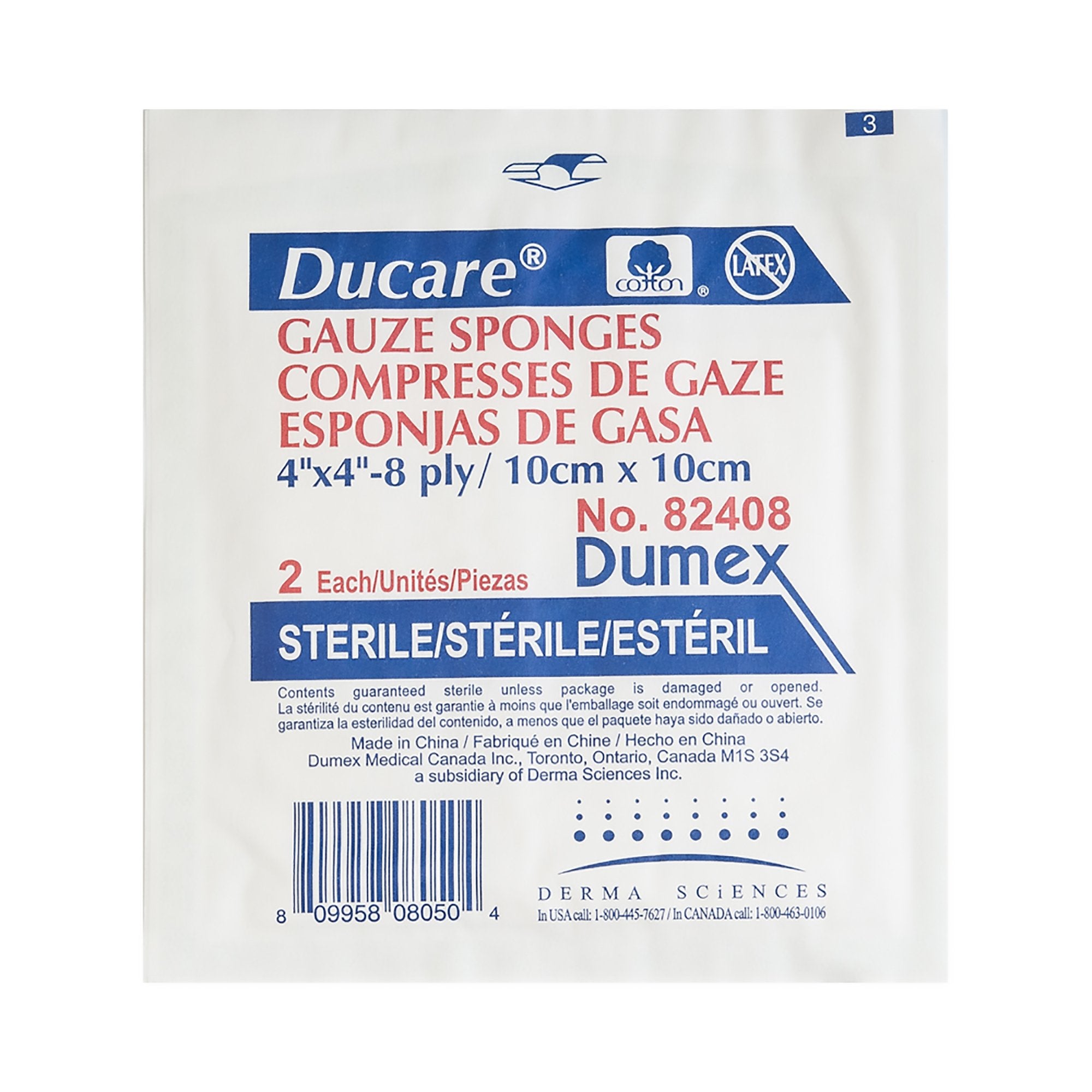 Gentell - Gauze Sponge Ducare 4 X 4 Inch 8-Ply Sterile 2 per Pack [25/BX]