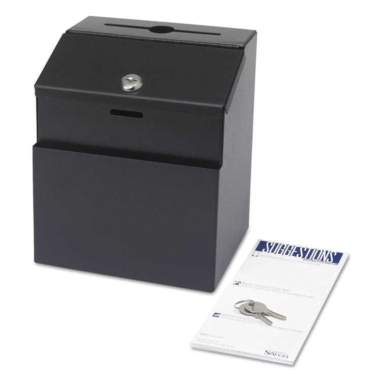 Safco - Steel Suggestion/Key Drop Box with Locking Top, 7 x 6 x 8.5, Black Powder Coat Finish