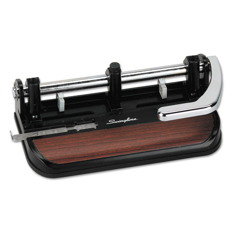 Swingline - 40-Sheet Accented Heavy-Duty Lever Action Two- to Seven-Hole Punch, 11/32" Holes, Black/Woodgrain