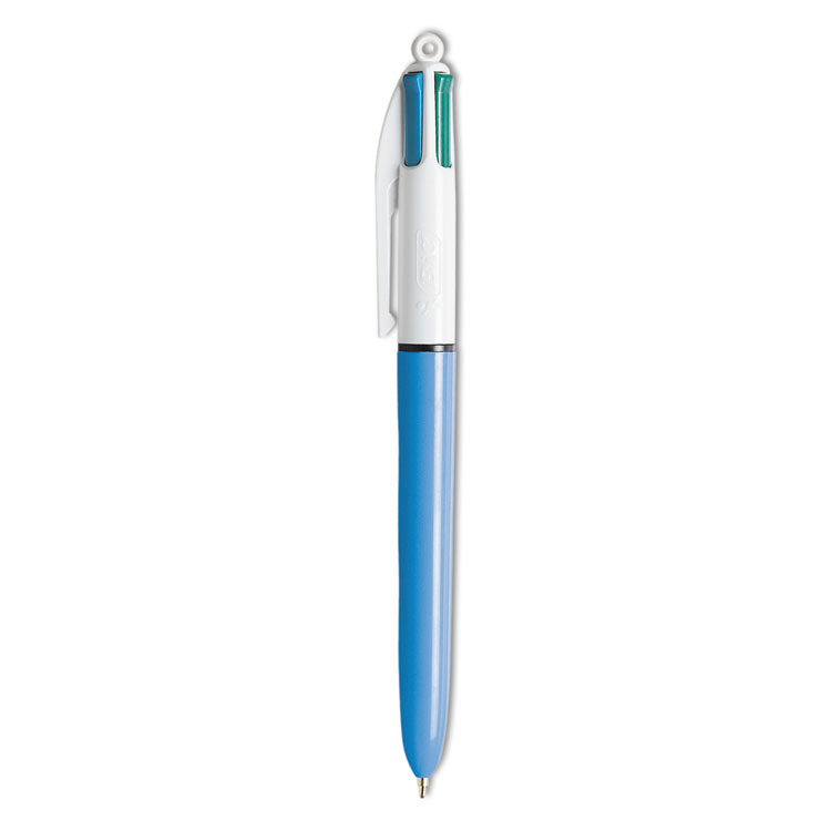 BIC - 4-Color Multi-Function Ballpoint Pen, Retractable, Medium 1 mm, Black/Blue/Green/Red Ink, Blue/White Barrel